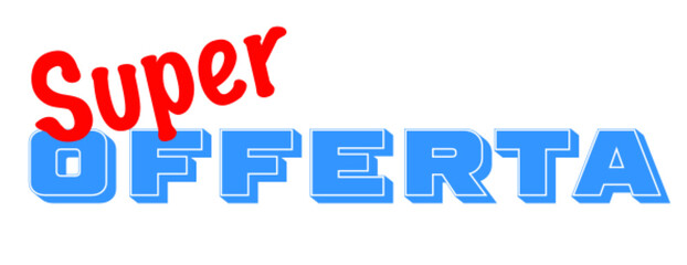 Super Offerta - super offer written in italian - red and light blue color - for website, email, presentation, postcard, book, t-shirt, sweatshirt, label, sticker, book, printable -