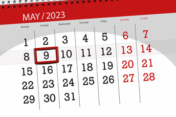Calendar 2023, deadline, day, month, page, organizer, date, May, tuesday, number 9