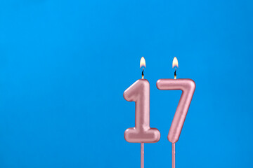 Candle number 17 - Birthday in blues foamy background