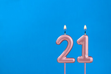 Candle number 21 - Birthday in blues foamy background