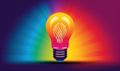  a bright light bulb with a rainbow light in the background.  generative ai
