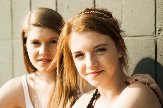 Close-up portrait of young women outdoors