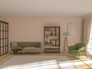 Living room interior, 3d render, 3d illustration