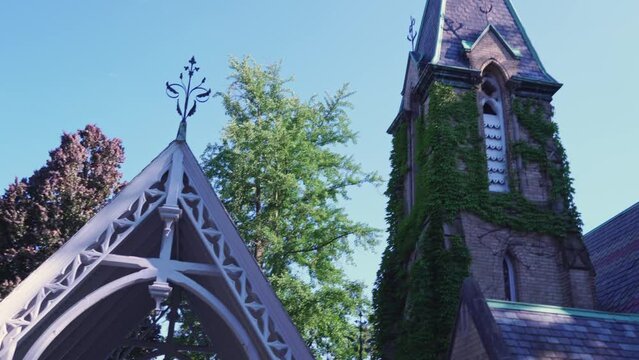Necropolis Chapel, Necropolis Cemetery, oldest in Toronto established in 1850, located in the Cabbagetown. Gothic style and a designated heritage property. Toronto, Ontario, Canada.