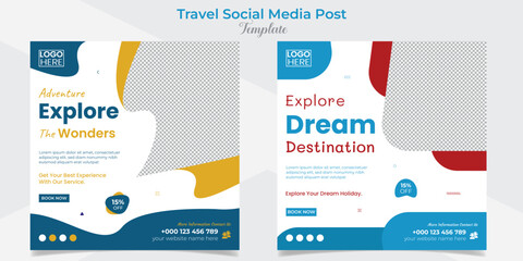 Tourism and travel holiday vacation social media post and square flyer post banner template design set
