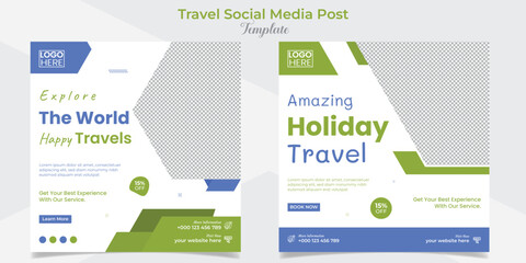 Holiday travel and tourism square flyer post banner and social media post template design set