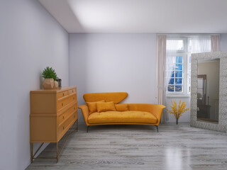 Living room interior, 3d render, 3d illustration