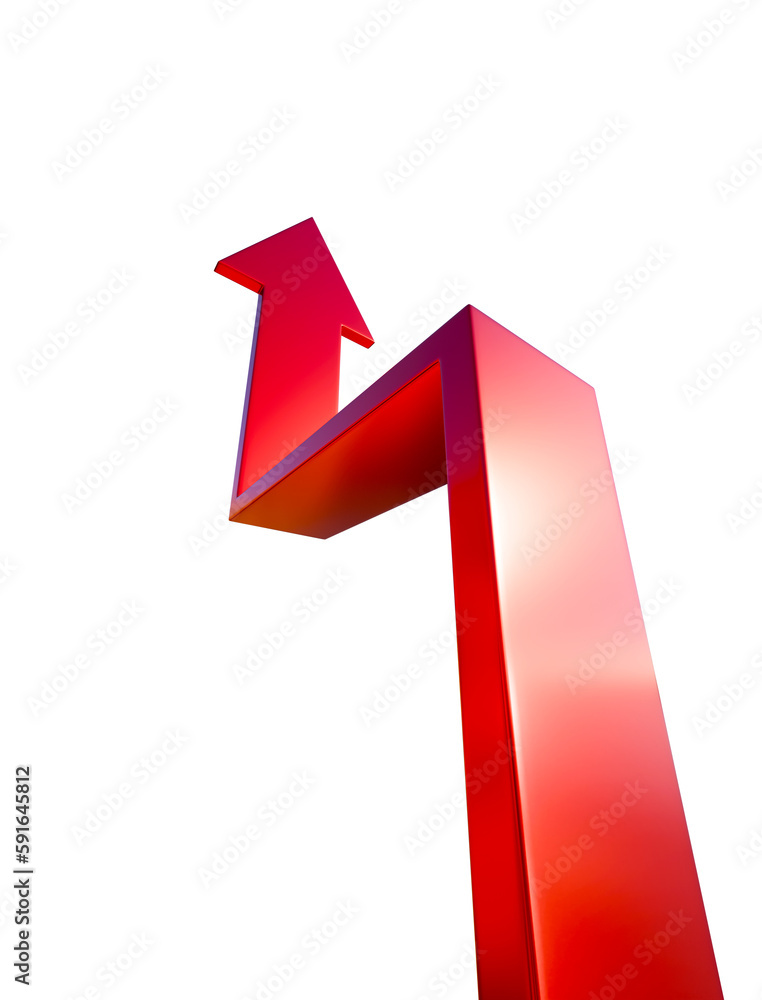 Poster red arrow up. curved pointer on white. red arrow for growth infographic. concept of increasing finan