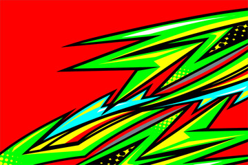 Design vector racing background with a unique and cool line pattern. With a blend of bright colors on a red background. Perfect for your wrapping designs