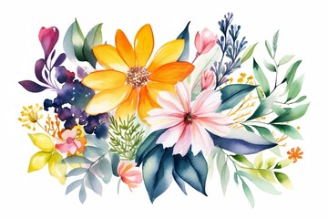 Fototapeta na wymiar Watercolor wildflowers
