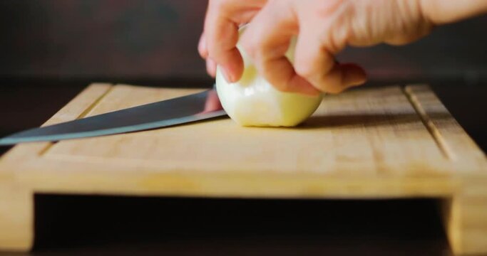 the onion is chopped with a knife and then mixed
