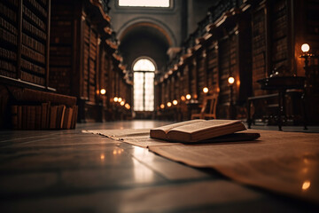 Fototapeta na wymiar A picture of a historical library with no people in sight, bokeh, World Book Day Generative AI