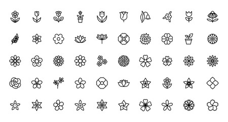 S165Flowers icon set. Flowers isolated on transparent background. Flowers in modern simple. Cute round flower plant nature collection
