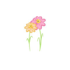 mother and child happy flower drawing. illustration of two happy smiling flowers isolated on a tranparent background