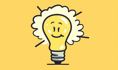 a light bulb with a smiling face on a yellow background.  generative ai