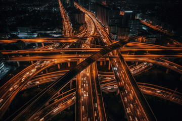 Fototapeta na wymiar traffic at night from a drone view created with Generative AI technology