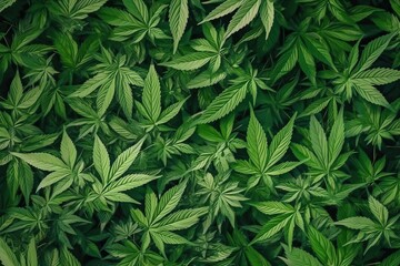 Naklejka na ściany i meble Marijuana Background weed plant with Bud and Leaves, Texture of Marijuana Plants at Indoor Cannabis Farm. Cannabis Plants Growing outdoor with Big Marijuana Buds