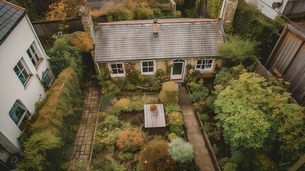 A Picturesque Aerial View of a Home and Its Garden
