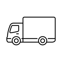 Truck icon. Black contour linear silhouette. Side view. Editable strokes. Vector simple flat graphic illustration. Isolated object on a white background. Isolate.