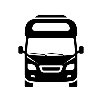 recommend clip art: Motorhome icon. Camper, minibus, caravan. Black silhouette. Front view. Vector simple flat graphic illustration. Isolated object on a white background. Isolate.