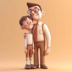 3D Render of a Happy father and Grandson with glasses. Happy fathers day, generative ai