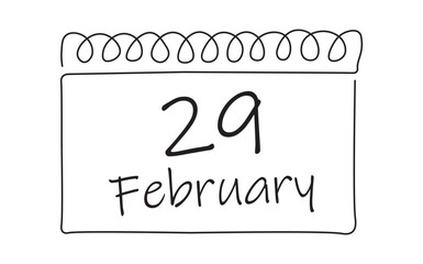 Loose-leaf calendar continuous line drawing. Calendar page 29 February, month 2024 or 2028 and 366 days. 29th Day of february, today one extra sale day