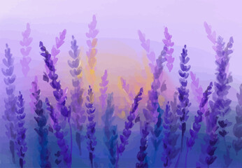 Lavender watercolor background. The lavender elegant card. Provence vintage retro decor. Wedding background © Iryna