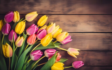 pink and yellow background on a wooden background