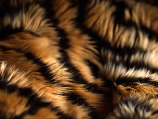Tiger fur background closeup for International Tiger Day. Jungle wild animal skin texture. Generative AI