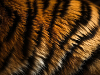 Tiger fur background closeup for International Tiger Day. Jungle wild animal skin texture. Generative AI