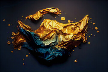 An abstract material, liquid in gold and blue 01, created with AI