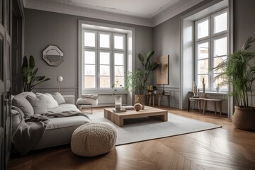 Fototapeta na wymiar Render of luxury home interior, living room Generative AI