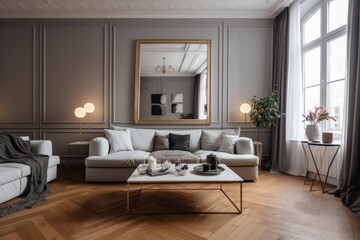 Render of luxury home interior, living room Generative AI