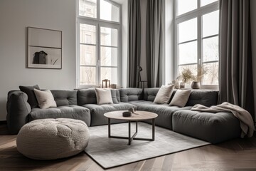 Fototapeta premium Render of luxury home interior, living room Generative AI