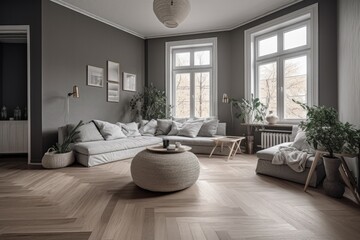 Fototapeta na wymiar Render of luxury home interior, living room Generative AI