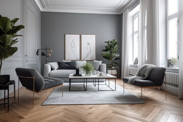 Naklejka na ściany i meble Render of luxury home interior, living room Generative AI