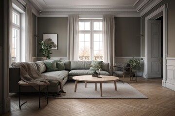Fototapeta premium Render of luxury home interior, living room Generative AI