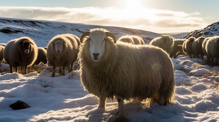 Naklejka premium Icelandic Sheep enjoying the warm sun