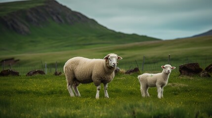 Icelandic Sheep with their playful lambs