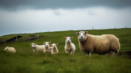 Obraz premium Icelandic Sheep with their playful lambs