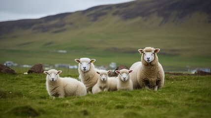 Fototapeta premium Icelandic Sheep with their playful lambs