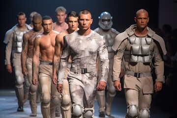 Fototapeta na wymiar Handsome men with muscular bodies on the catwalk made with generative AI