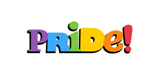 PRIDE Rainbow Lettering in collage Style. Different types, diversity representation. Vector banner.