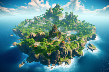 Islands, Fantasy Island, Concept game island, old Ruins.
Generative AI