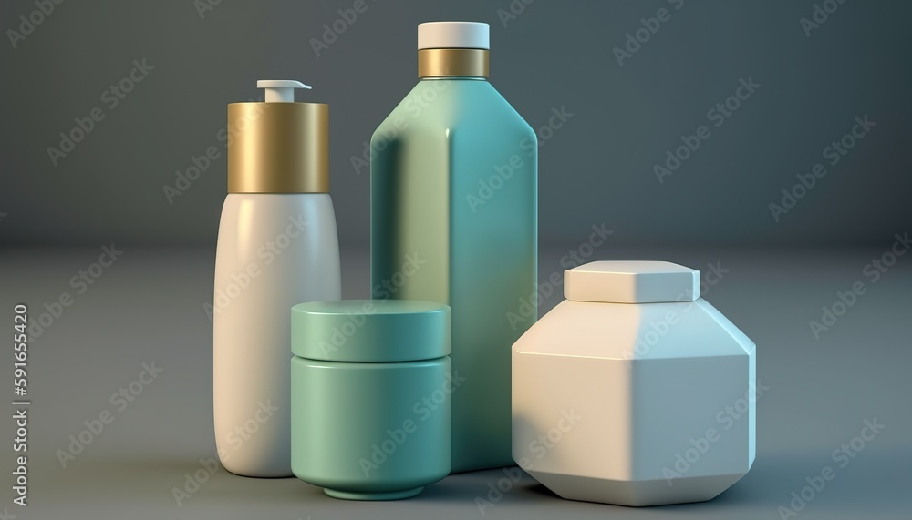 Poster cosmetics bottles in close-up generative ai