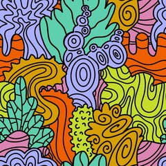 Summer abstract doodle ocean floral seamless coral pattern for fabrics and packaging and wrapping paper
