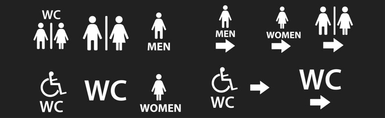 WC signage symbols set.
Men and Women toilet,WC symbols.