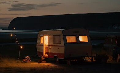 caravan at the beacht created with Generative AI technology