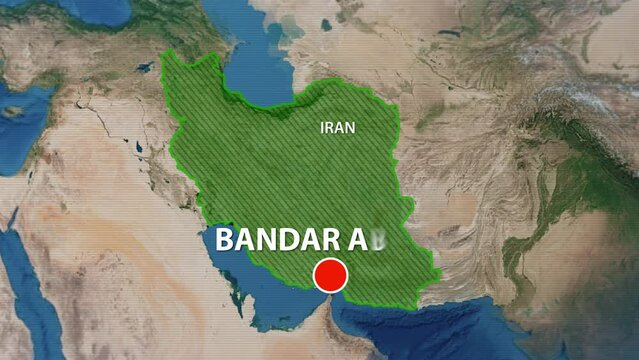 Designation of the borders of Iran on the map and the mark of the location of the city of Bandar Abbas
