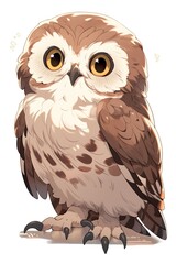 Naklejka premium Northern Pygmy Owl, adorable cartoon bird in flat style, AI generative. Perfect for use in designs, websites, AI generative.